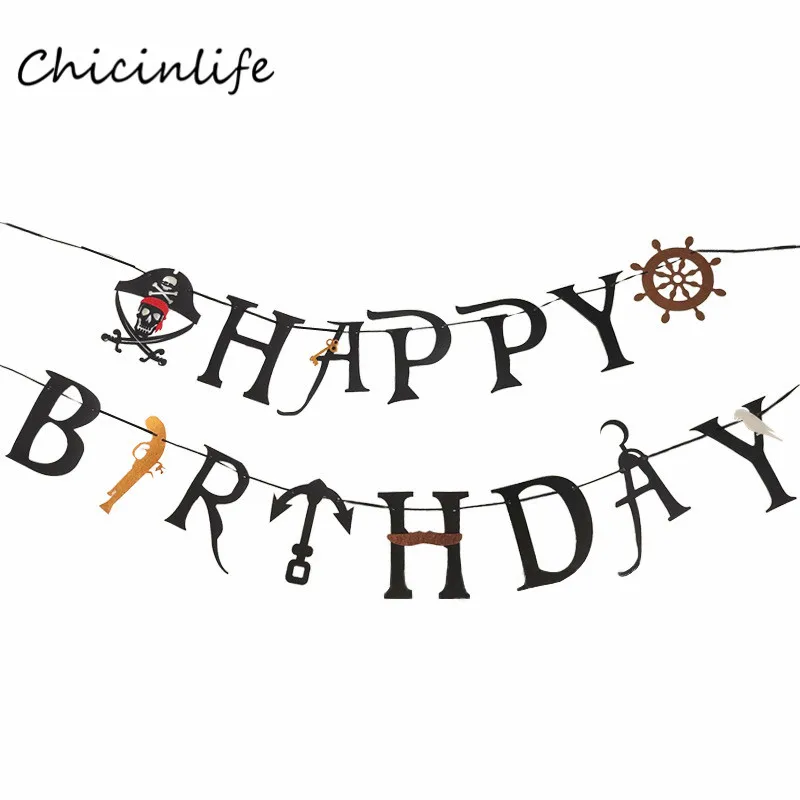 Chicinlife Pirate Happy Birthday Banner Skull Birthday Garland