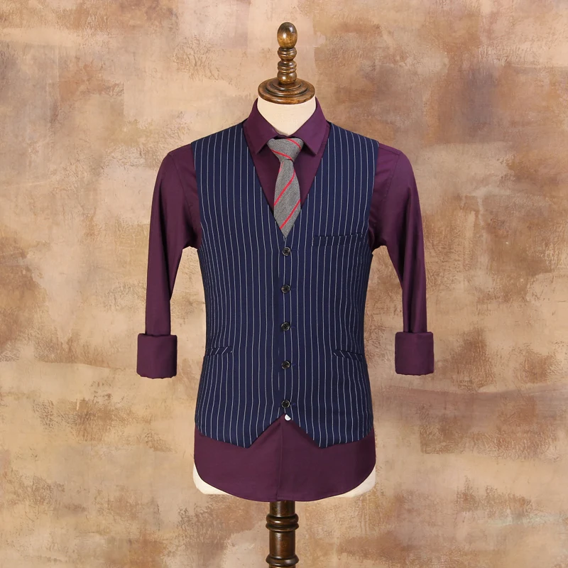 Gentleman Vintage Blue and White Striped Suits Vests Wedding Vest The