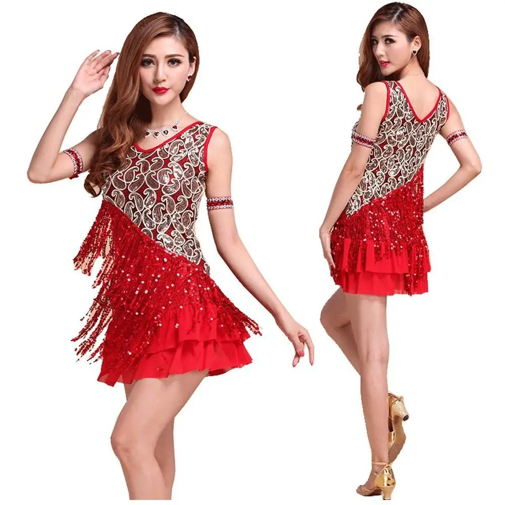 Professional Embroidery Ballroom Latin Dance Costume Fringed Skirt