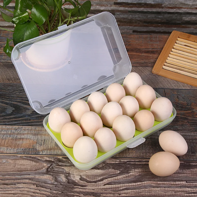 2019 Kitchen 15 Grid Egg Storage Box Organizer Refrigerator Storing Egg Eggs Organizer Container Storage Egg Racks and Shelf