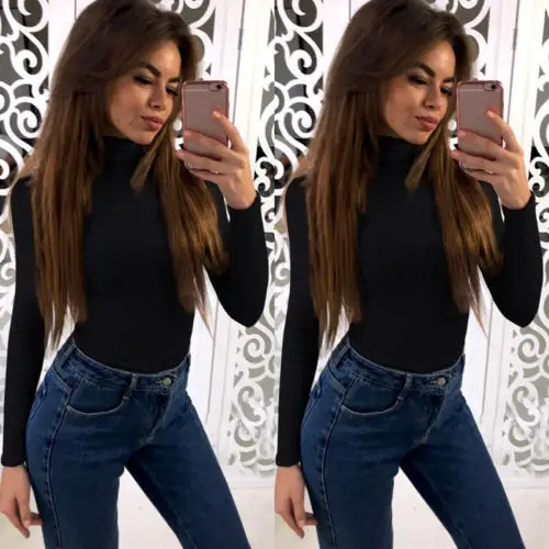 Spring Autumn Winter Fashion Turtleneck Tops Long Sleeve Cotton T Shirt Slim Casual t-shirt women 2017 Basic Tees Shirts