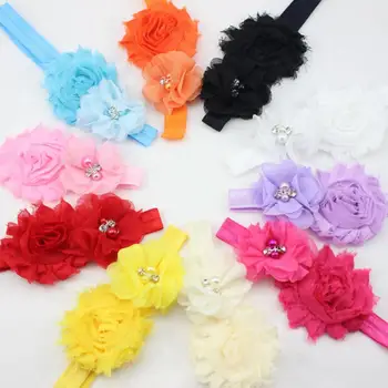 

Baby Girls' 10PCs per Set Shabby Flower Chiffon Flower Rhinestones Beads Headbands