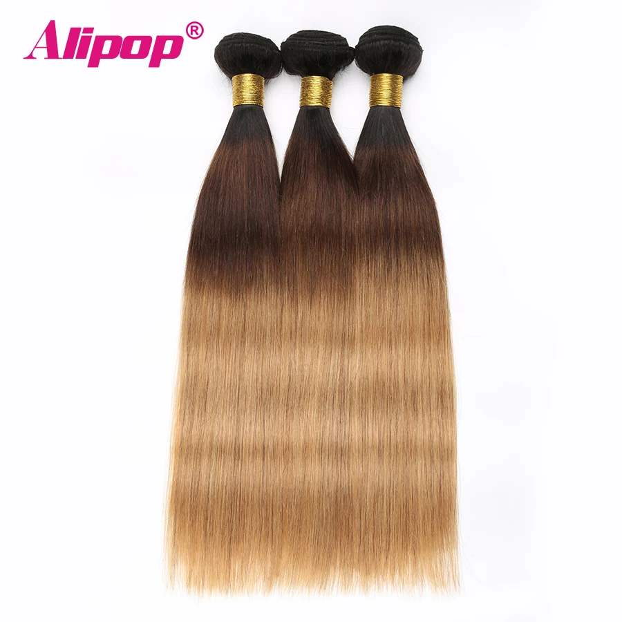 Ombre Brazilian hair Straight 3 Bundles 3 Tone 1B427 Colored Human Hair Weave Bundles Deal Non Remy Hair Extensions ALIPOP (4)