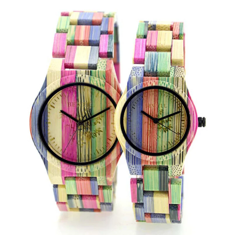 

BEWELL Lover's Watch for Men Women Bamboo Wooden Watch Colorful Strap Fashion and Casual Design Perfect Gift for Couple W105D