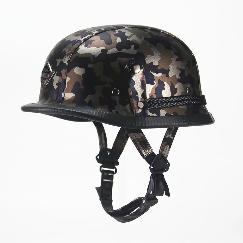 

FREE SHIPPING WWII Style Half Helmet Chopper Biker Pilot Goggles Open Face Moto Leather black helmet Black With Goggles