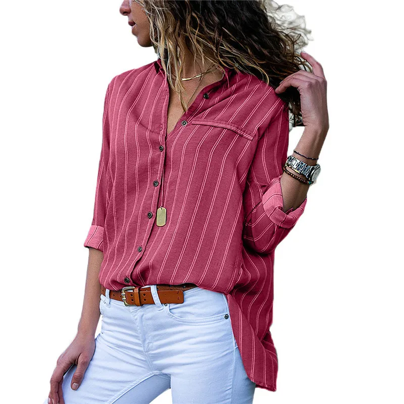 Женские блузки, шикарная офисная рубашка в полоску с принтом,, модная шифоновая блуза с длинным рукавом, повседневные женские рубашки размера плюс - Цвет: 114FenTiao