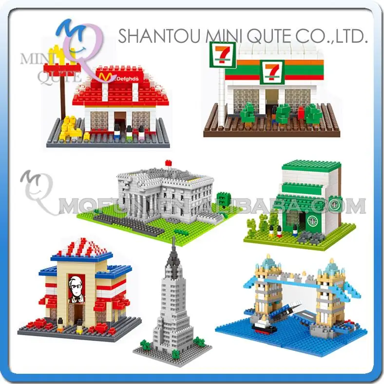 

Mini Qute WTOYW WISE HAWK coffee gas Shop world architecture plastic Empire State Building blocks model brick educational toy