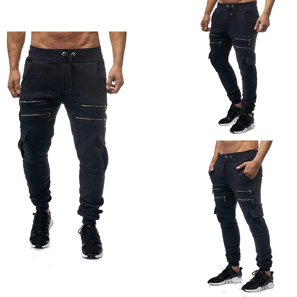 Men's Pants Casual Fashion Solid Regular Double Zipper Decoration