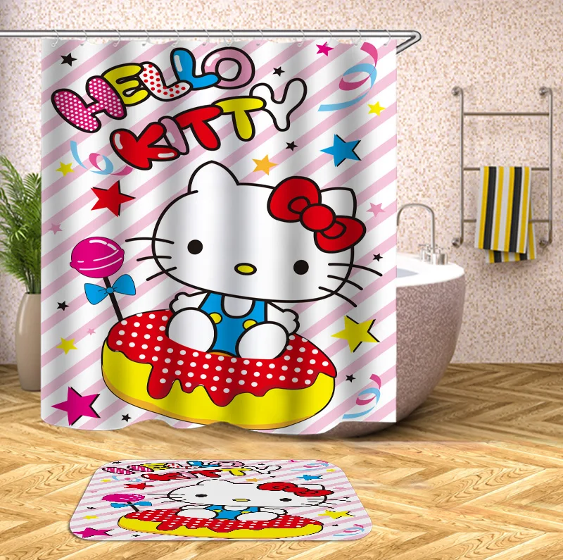 

Hello Kitty printing Shower Curtains Mildew Waterproof Curtains For Bathroom With 12 Hooks