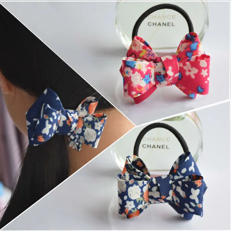 

New Fashion Korean Floral Buttery styling Hair Holder flower dots Elastic Hair Bands Hair Accessories for Women and Girls