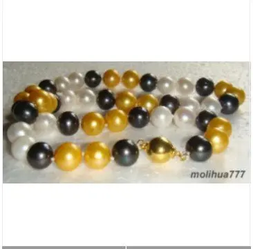 

Black White Yellow Shell Pearl 18KGP Clasp Necklace