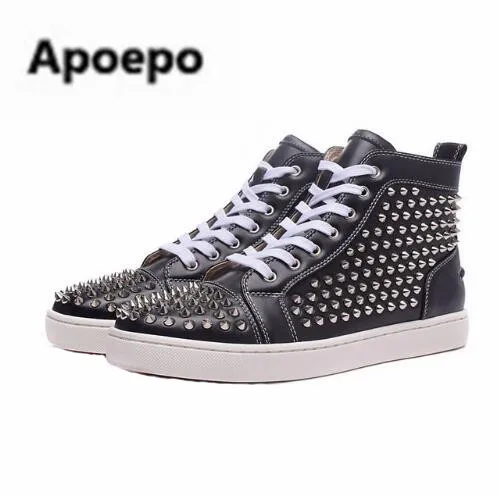 Apoepo Golden Spike Sneakers Shoes Sneakskin Leather Women Casual Shoes Studded Lace Up Luxury Designer Brand Flat Shoes Women Women's Shoes