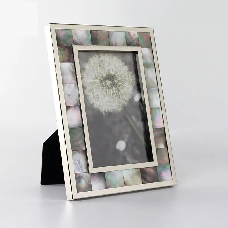 

Wholesale 5 pieces Decorative Handmade Table Photo Frame Alloy Metal Black MOP Seashell Picture Holder
