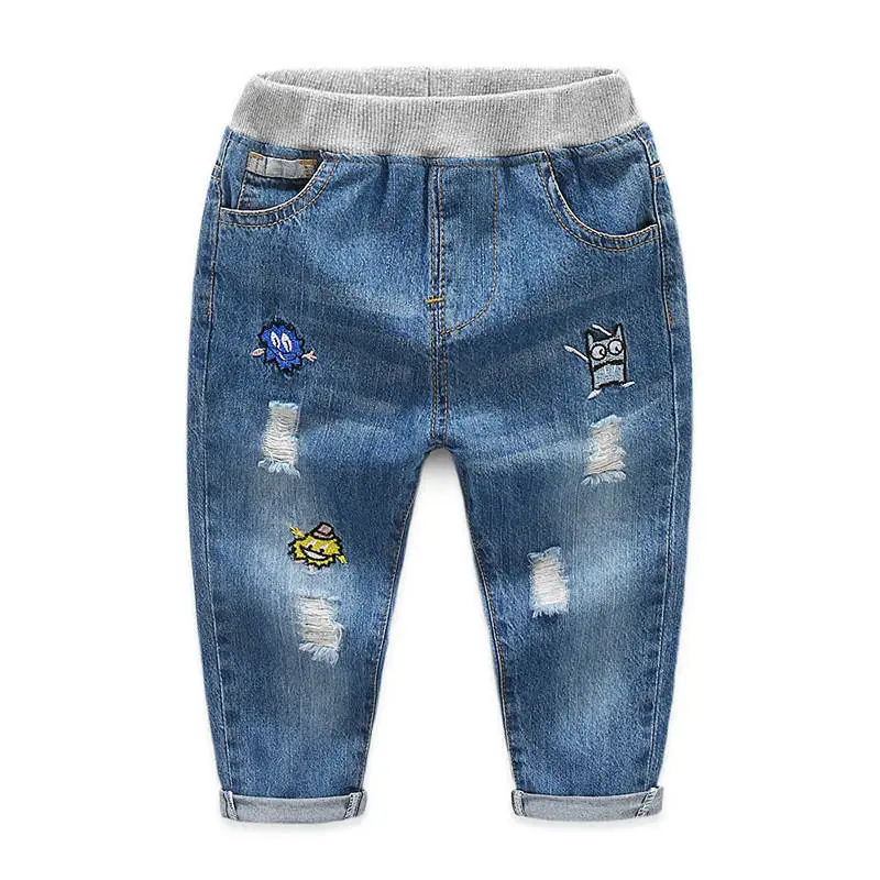 BibiCola fashion autumn boys jeans infant cartoon hole pants spring blue baby boys trousers children denim kids jeans - Цвет: blue pants