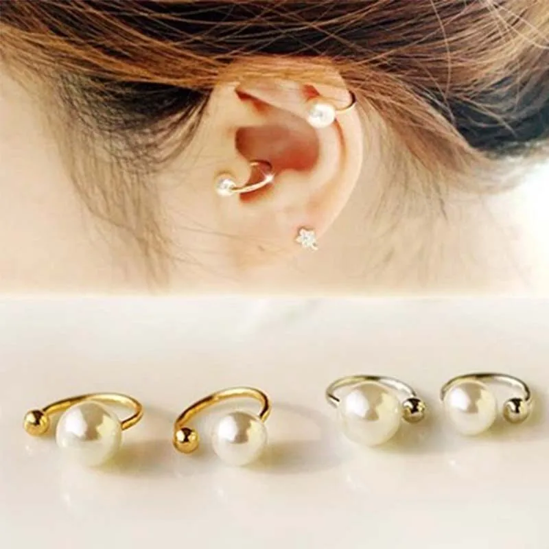 

New Fashion No Pierced Non-piercing Simulated Pearl Earring Earcuff Ear Triangle Clip-on Clip Earrings For Women Jewelry Gifts