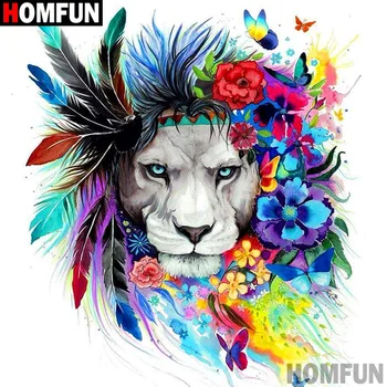 

HOMFUN Full Square/Round Drill 5D DIY Diamond Painting "Feather lion painting" 3D Embroidery Cross Stitch 5D Decor Gift A16783