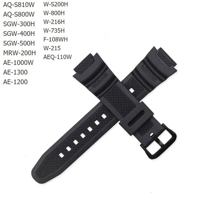 Black Replacement Wristband Strap For CASIO Digital Watch AQ S810W SGW