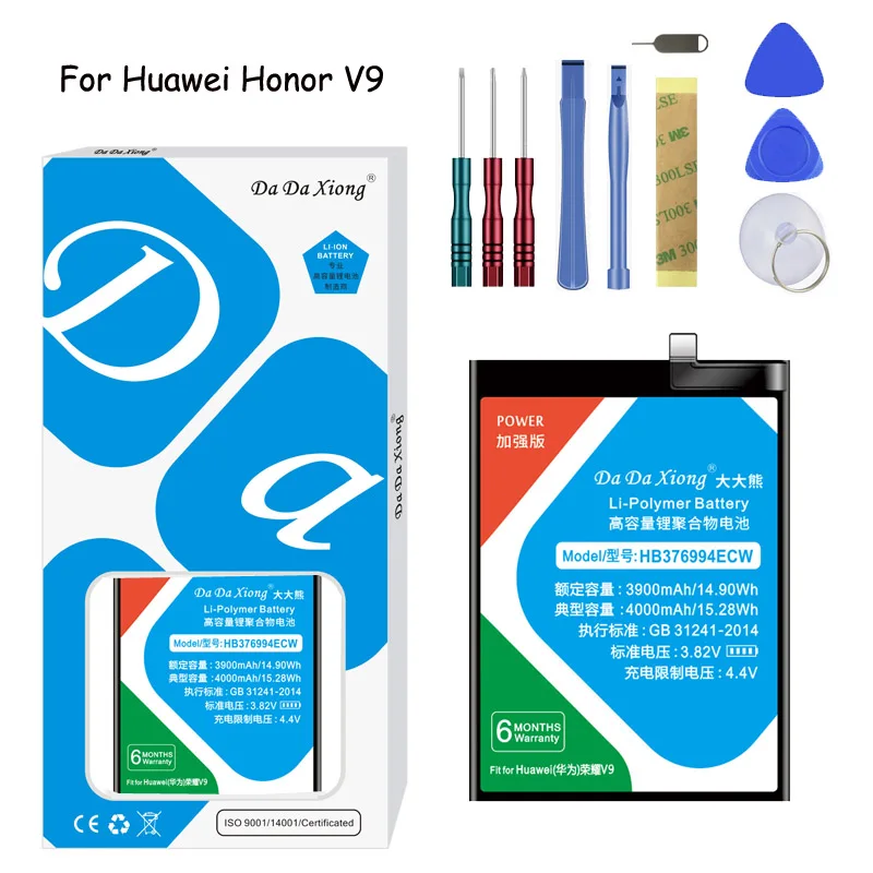 

Original Da Da Xiong Lithium Polymer Battery HB376994ECW For Huawei Honor V9 4000mAh Replacement Mobile Phone Battery Free Tools