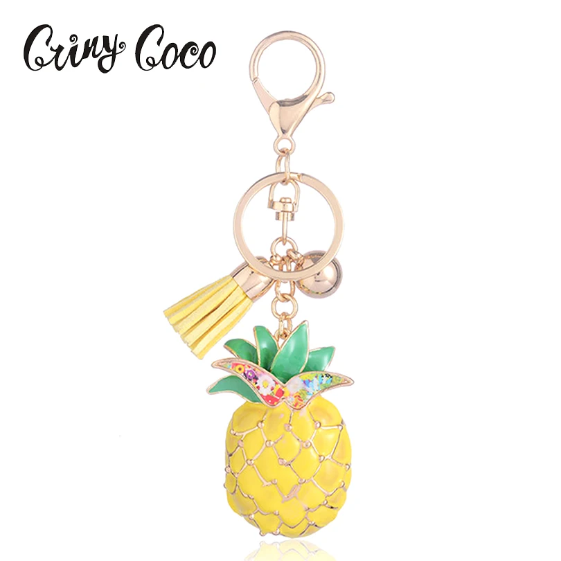 

Cute Enamel Key Chains Alloy Yellow Pineapple Key Chain Car Key Holder Jewelry Accessories For Girl Gift Charm Key Chains