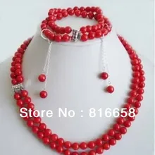 set 2 ряда 8 мм красный shell жемчужное ожерелье серьги браслета