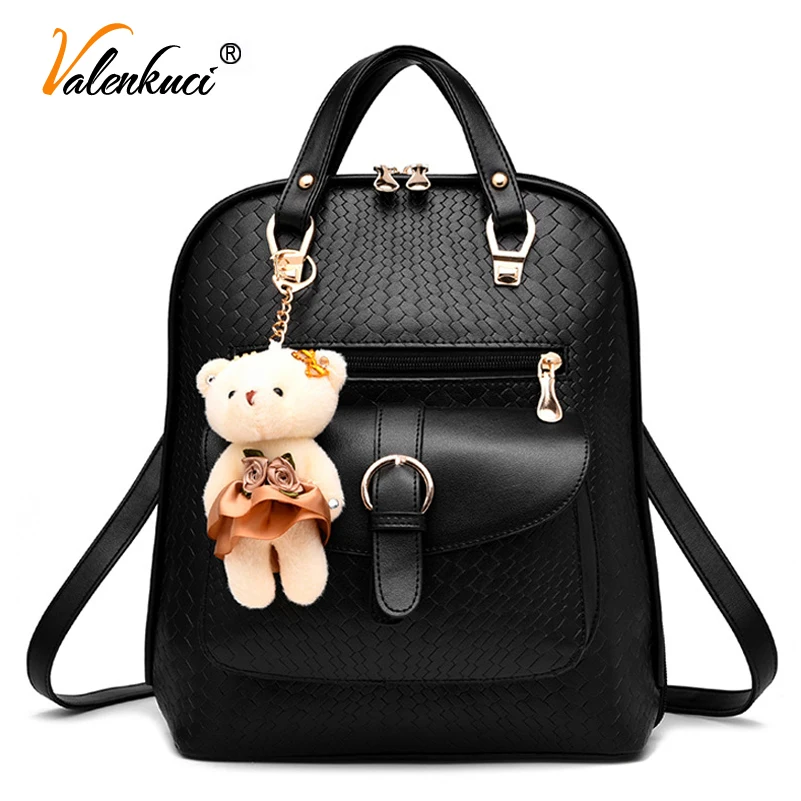 Valenkuci 2017 famous brand backpack women backpacks solid vintage girls school bags for girls black leather