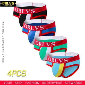 

ORLVS 4PC/LOT Brand Men Underwear Gay Briefs Male Panties Comfortable Underpants Cueca Tanga Breathable Men Briefs Cotton Mesh