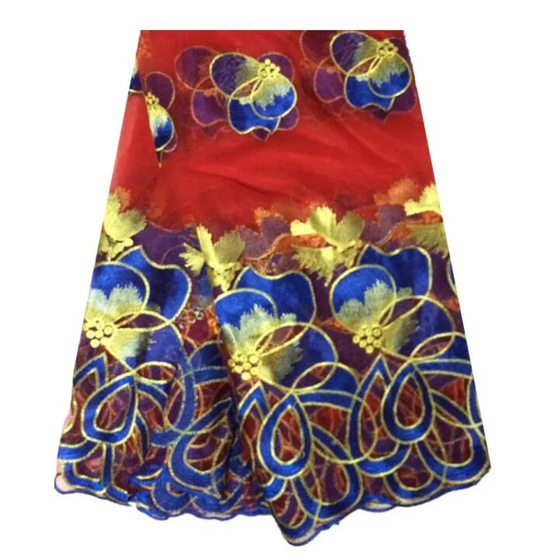 

High Quality African Red Color French Tulle Lace Fabric With Unique Pattern For Party Dresses Making
