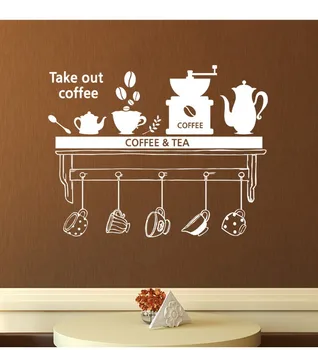 

Coffee Tools Wall Art Sticker Take Out Coffee Quote Wall Decal Home Kitchen Decor Coffe Cups Shelf Vinyl Wall Art Decals AZ100