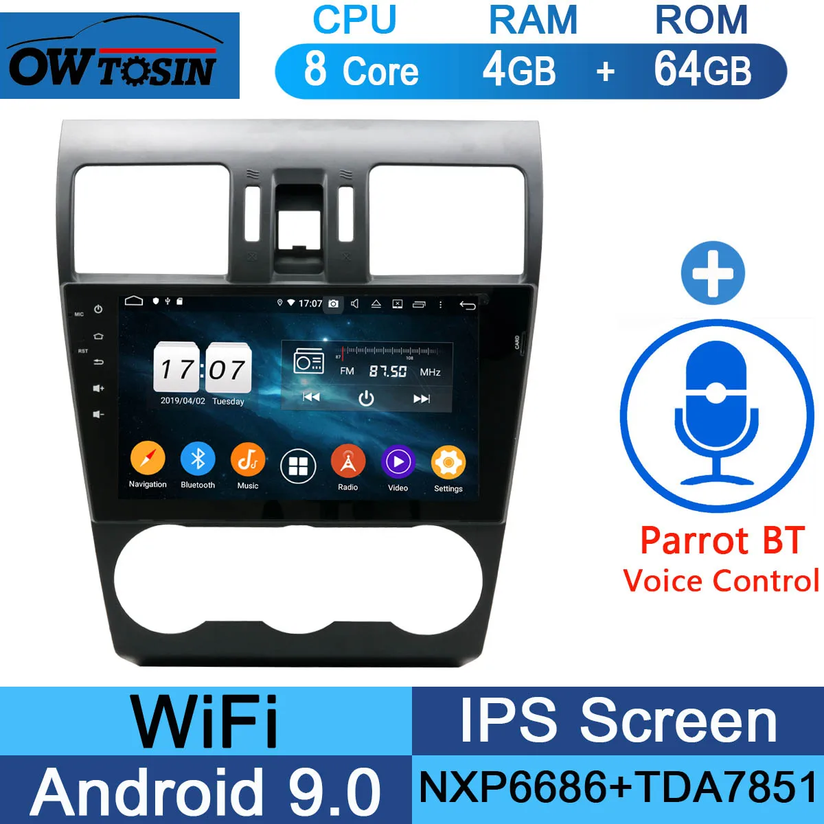 " ips Android 9,0 8 ядерный 4G+ 64G Автомобильный Радио Мультимедиа gps CarPlay DSP Parrot BT для Subaru Forester XV 4 2013 - Цвет: 64G Parrot BT