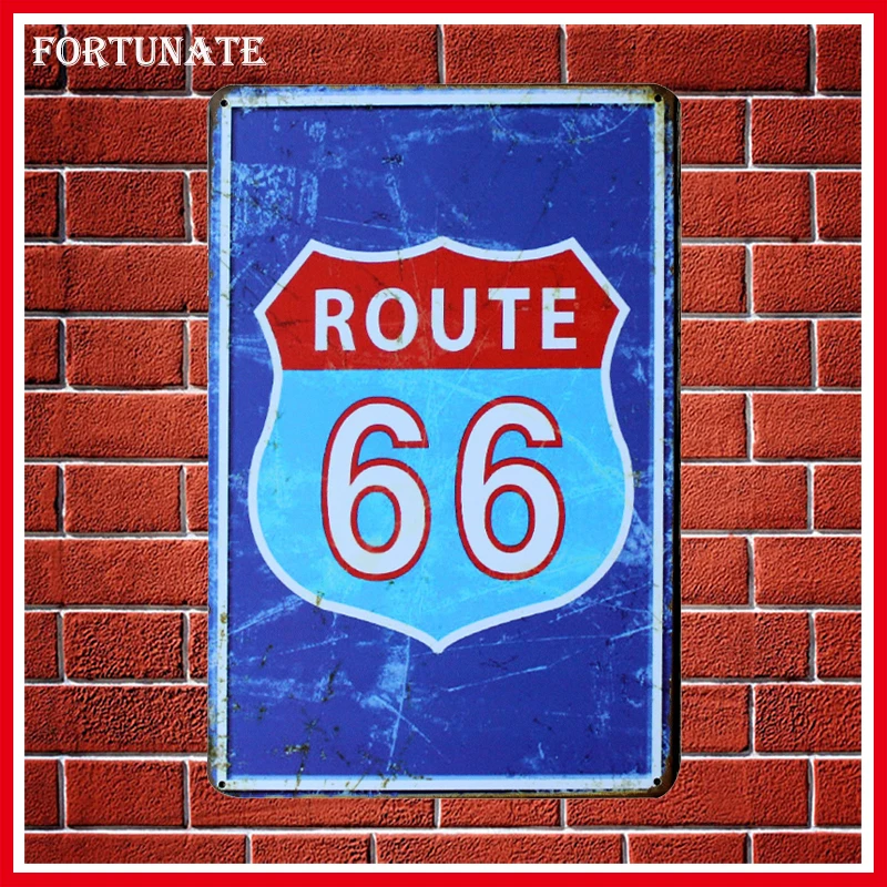 Hot Blue Colour 66 Route Sign Metal Signs Home Decor Vintage Tin Signs Pub Vintage Decorative Plates Metal Wall Art Plaques