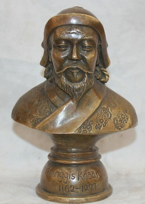 

6" China Mongolia Copper Genghis Khan Jenghiz Khan Tie Muzhen Head Bust Statue