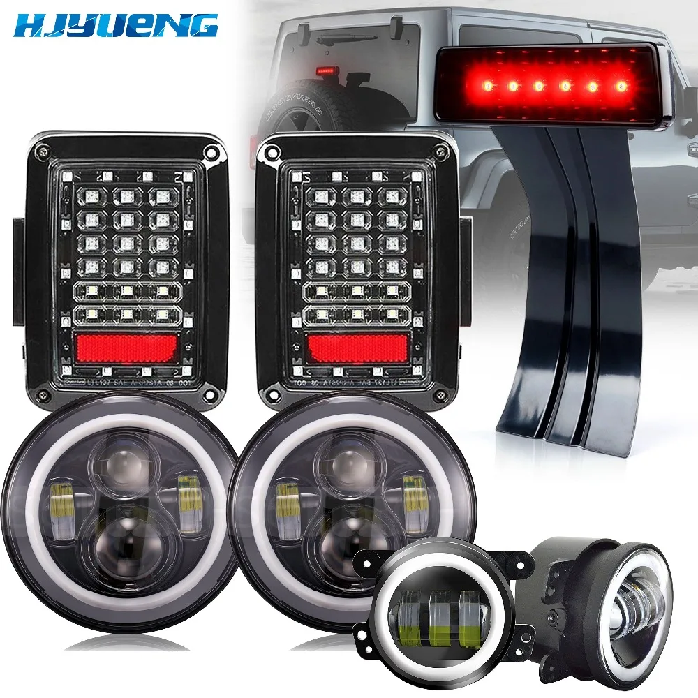 

HJYUENG 45w 7" LED Headlights 4'' Fog Lights Tail Lamp For 07-15 Jeep Wrangler JK LED DRL Projector Headlights/Black Tail Lights