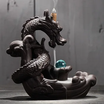 

Ceramic Backflow Incense Burner Creative Home Decor Dragon Incense Holder Censer With Crystal Ball + 20pcs Incense Cones
