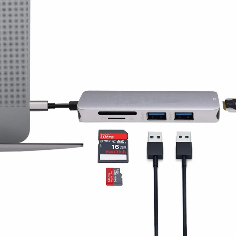 5 в 1 концентратор USB Type C адаптер конвертер с 4K HDMI SD/TF кардридер и 2 3 0 порта для MacBook