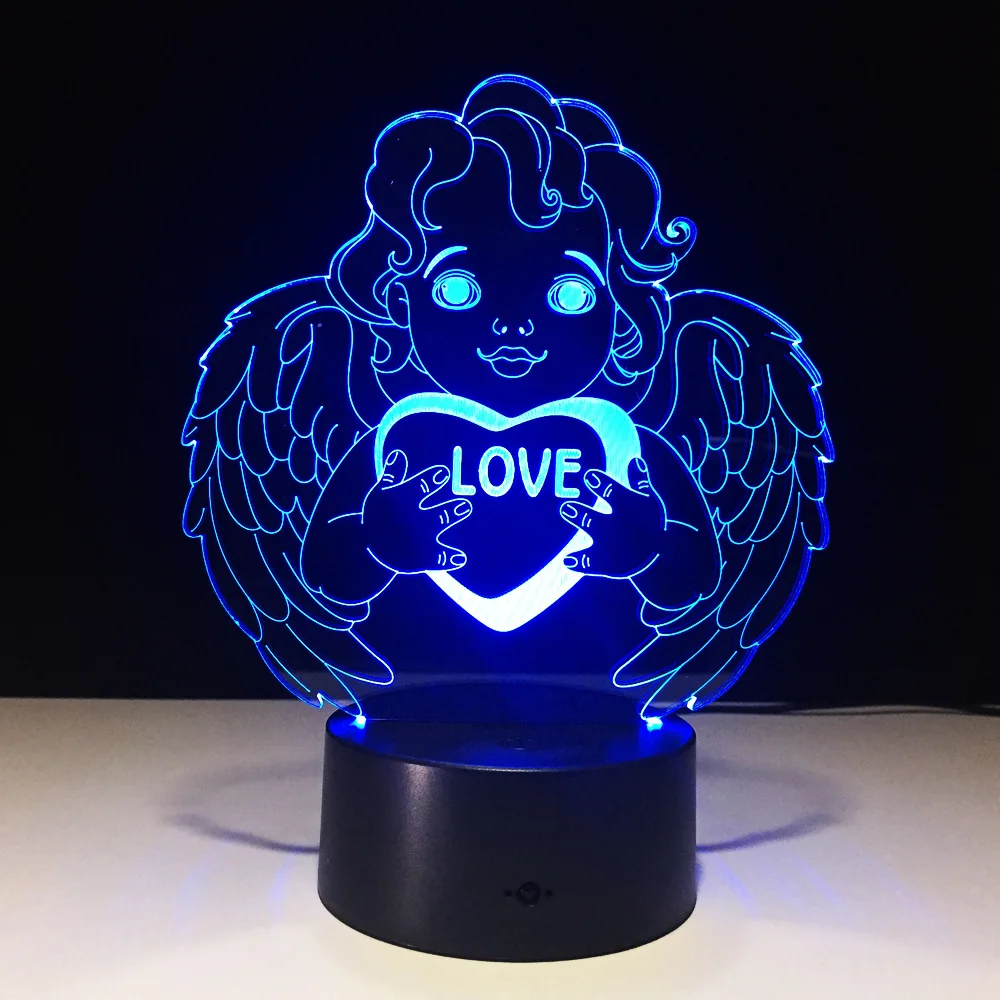 Сенсорный 3D светильник Love Angel светодиодный настольный для декора комнаты