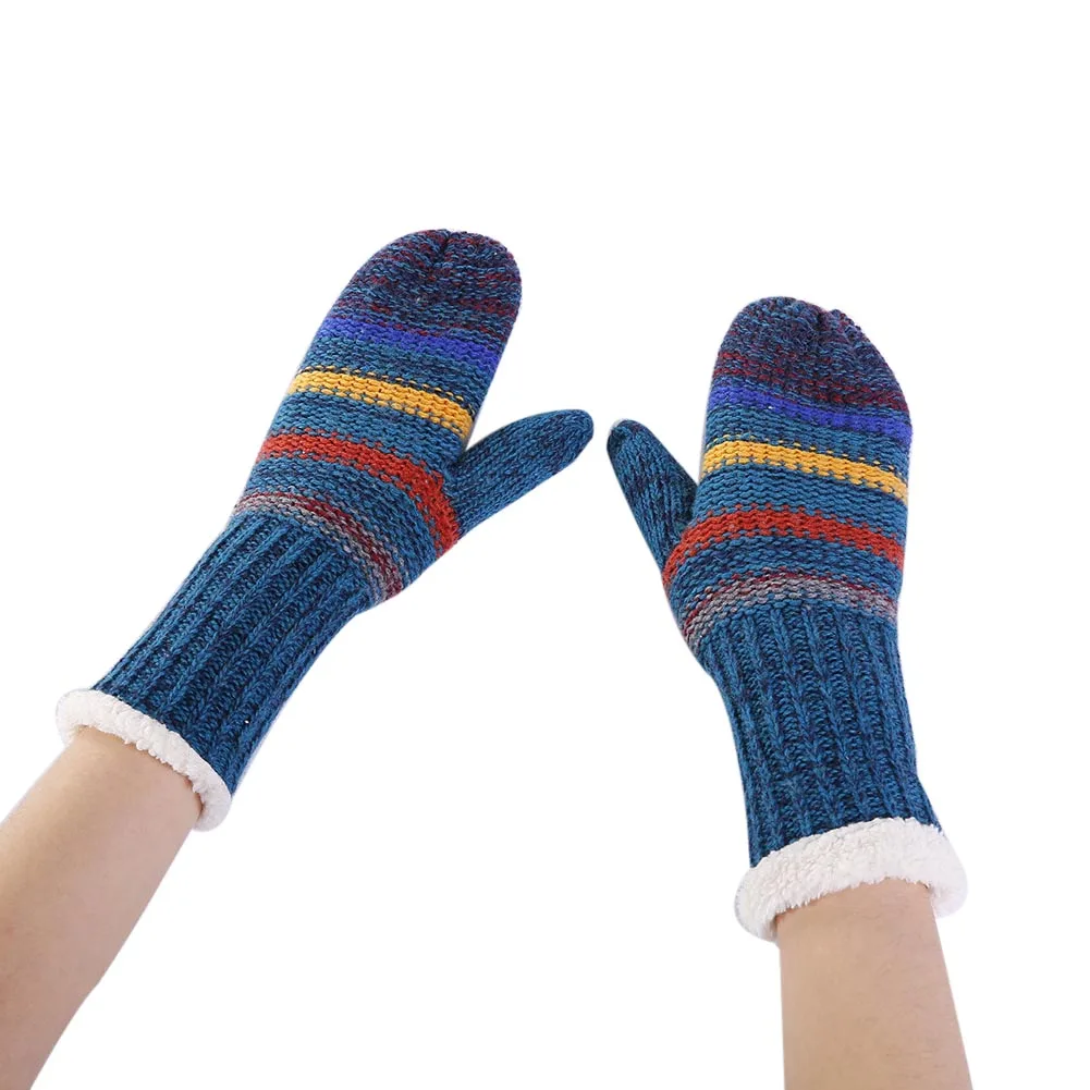 1 пара, модные женские перчатки для девочек, варежки, вязаные плюшевые утепленные теплые женские зимние перчатки - Цвет: Синий
