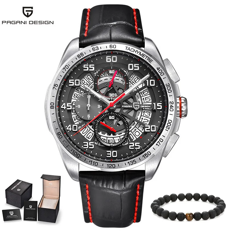 Pagani Avant Sport 3D большой циферблат кварцевые мужские часы лучший бренд класса люкс военный армейский Стиль черная кожа водонепроницаемый хронограф Montre - Цвет: leather red