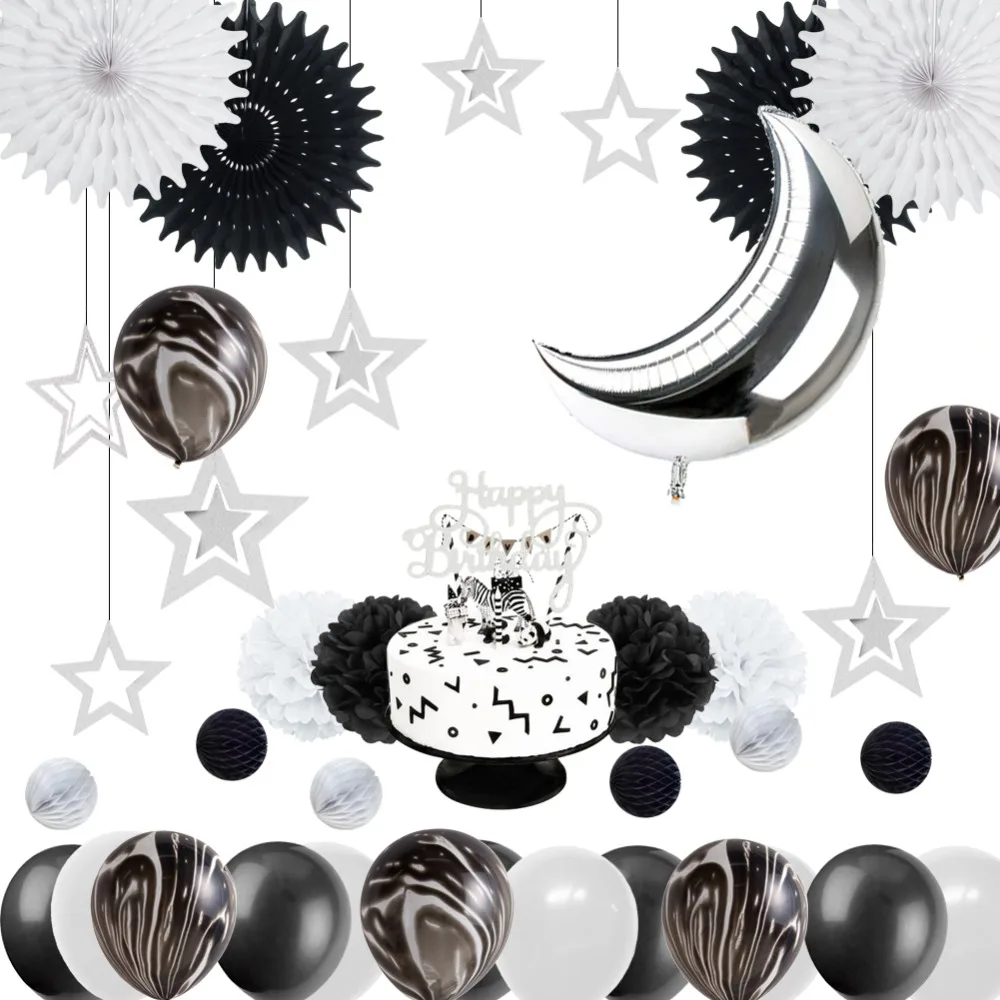 

Baby Shower Monochromatic Space Party Decoration Craft Supplies Black White Marble Balloon for Safari First 1st Birthday Party