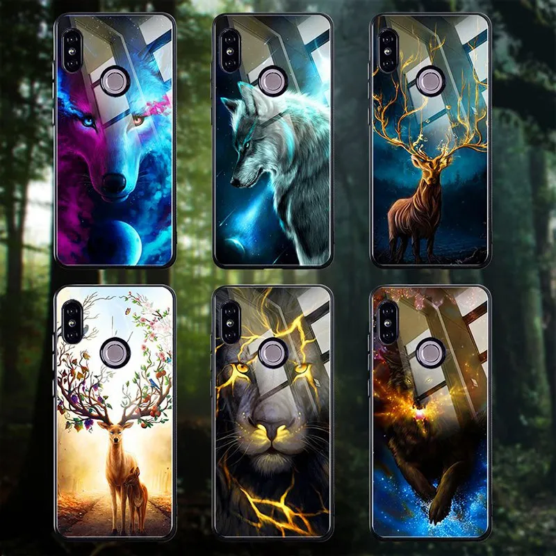 Hisomone 9H Tempered Glass Phone Case For Xiaomi Redmi 5 Plus Note 5 4X Animal Silicone Back Cover Case For Xiaomi Mi A1 8 5X