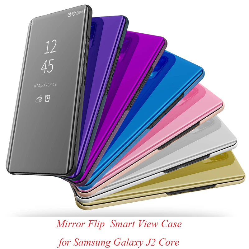 

Mirror Flip Case For Samsung Galaxy J2 Core Luxury Clear View PU Leather Cover For Samsung Galaxy J2 Core Smart phone Case
