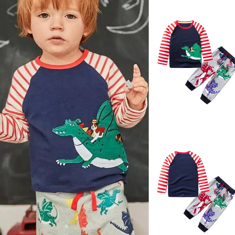 Бесплатная доставка осень модная детская одежда для малышей для маленьких мальчиков мультфильм животных печати в полоску с длинными