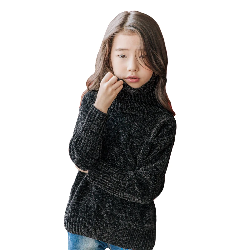 

winter black shine sweater age for 4 - 14 yrs teenage girls simple thick warm knit tops 2018 new autumn big girl fashion sweater
