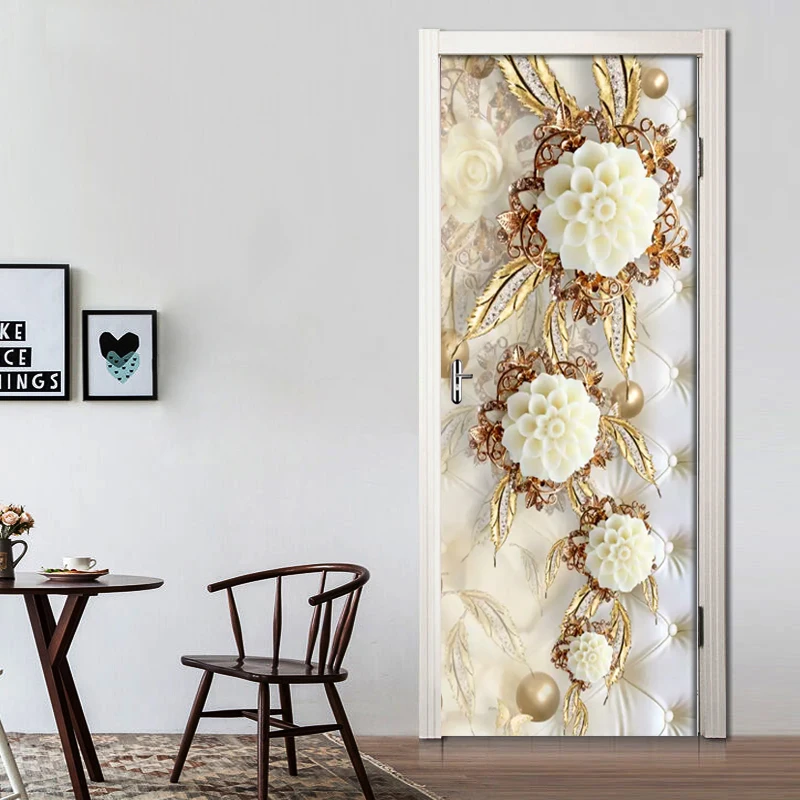 

Door Renovation Self Adhesive 3D Print Decal Embossed Flower Picture Home Decor Paper for Living Room Waterproof Sticker Artwork