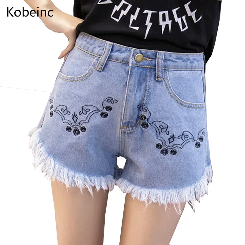 Kobeinc Frayed Tassels Denim Shorts Feminino Summer