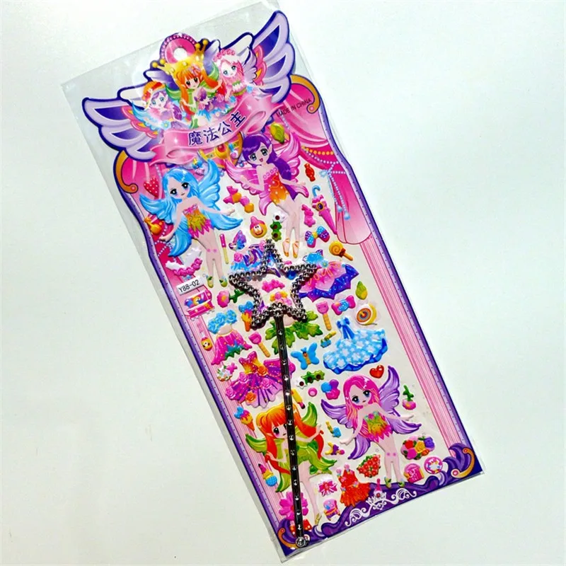 2 Sheets Cute Changing Clothes Girls DIY Dress Up Scrapbooking Bubble Stickers Emoji Reward Kid Toys with Magic wand