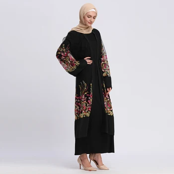 

Long Robes Jubah Ramadan Elegant Muslim Embroidery Abaya Hollow Out Dress Cardigan Thobe Worship Service Islamic Prayer Clothing