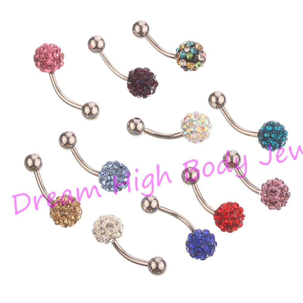 Classic Navel Belly Button Bar Ring Barbell Rhinestone Crystal Gem 8mm Ball Body Piercing Body 