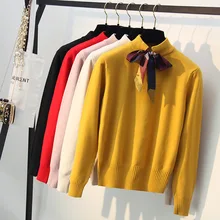 Preppy Knotted Decoration Bowtie Women Pullover Sweater Autumn Winter Long Sleeve School Girl Sweaters Top Knitted Pull D309 Preppy Knotted Decoration Bowtie Women Pullover Sweater Autumn Winter Long Sleeve School Girl Sweaters Top Knitted Pull D309