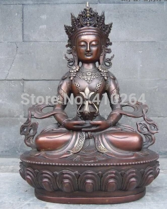 

China Tibet red bronze carved Buddhism Amitayus buddha Sculpture statue