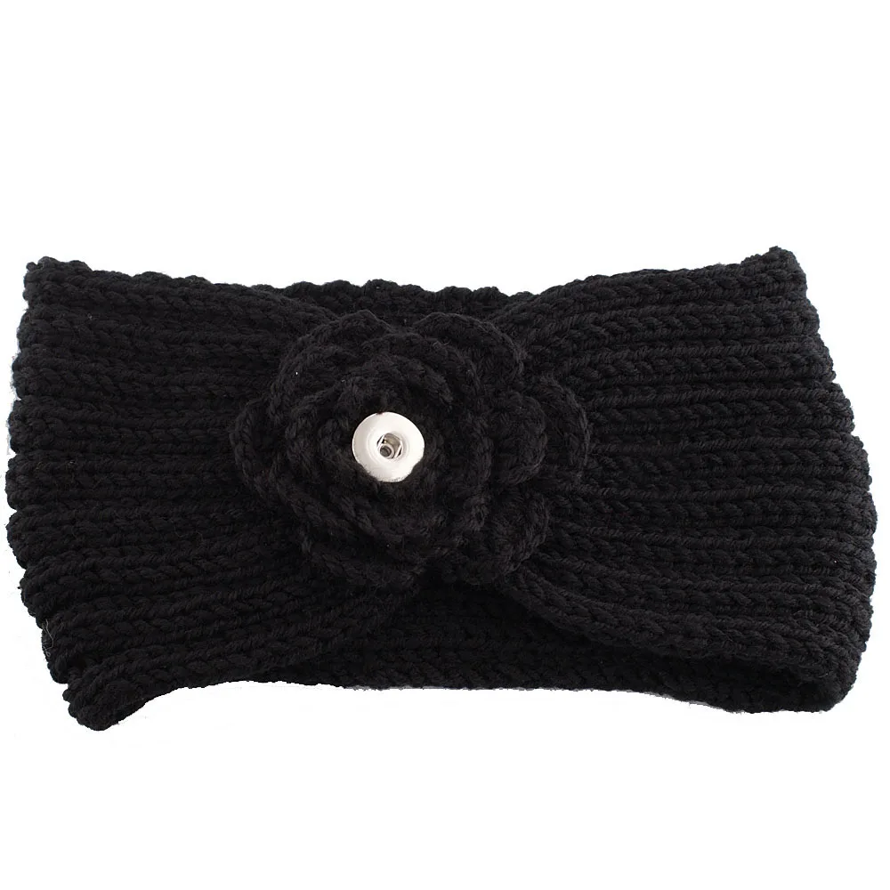 

Partnerbeads Women Black Knitted Headband Snap Jewelry Girl Winter Knitting Head Band Accessorry Fit Snap Button 18mm KB9773